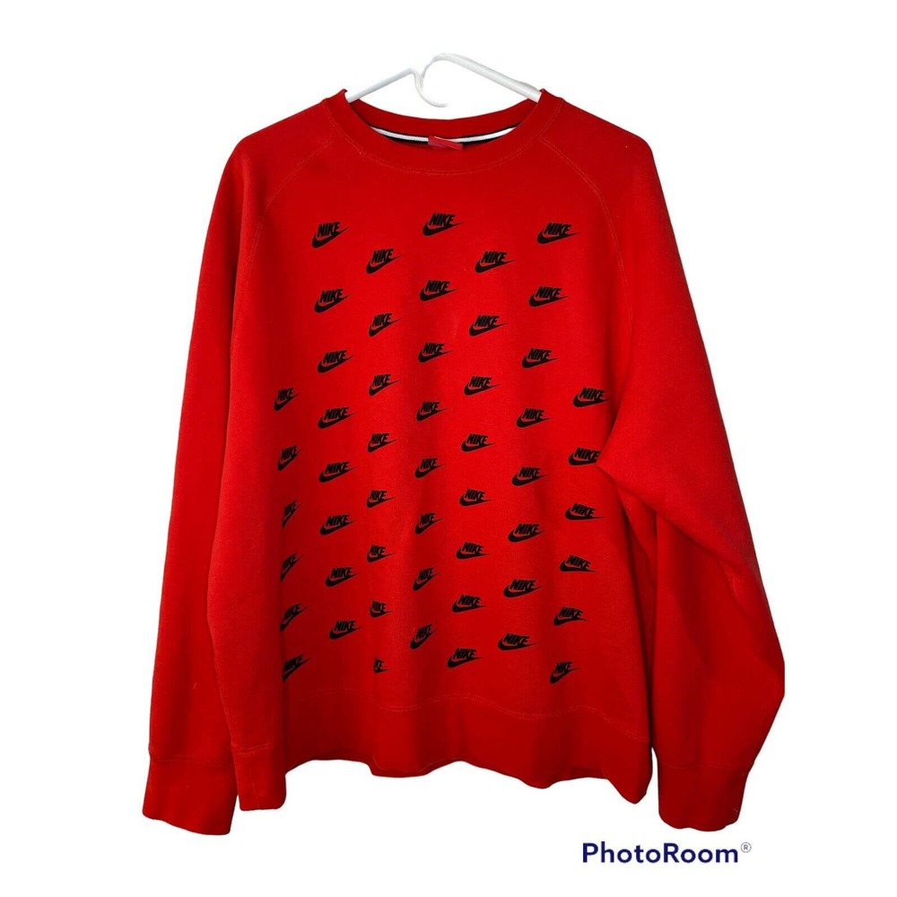 Vintage NIKE Spell out All Over Logo Crew Sweatshirt Red tag Hip Grunge Street